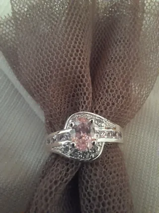 Anillo Oro Blanco Zafiro Rosa Talla 17