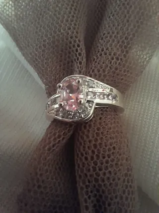 Anillo Oro Blanco Zafiro Rosa Talla 17