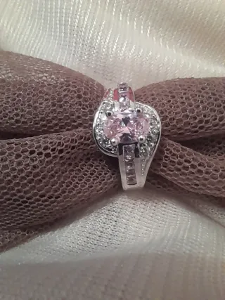 Anillo Oro Blanco Zafiro Rosa Talla 17