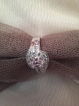 Anillo Oro Blanco Zafiro Rosa Talla 17