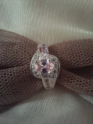 Anillo Oro Blanco Zafiro Rosa Talla 17