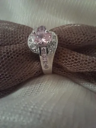 Anillo Oro Blanco Zafiro Rosa Talla 17