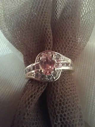 Anillo Oro Blanco Zafiro Rosa Talla 17