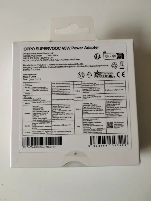Adaptador OPPO SuperVOOC 45W precintado