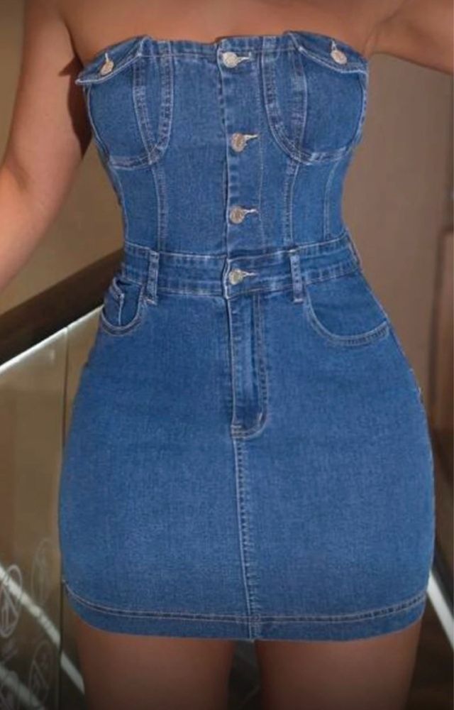 Vestido vaquero strapless (solo por Bizum)