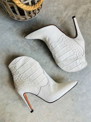 Botines Toral Piel Cocodrilo Blanco Talla 36