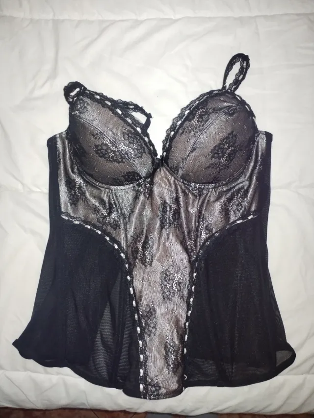 Faja Lencería Talla M Encaje Negro/Plata