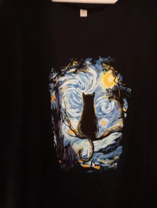 Camiseta Gato Noche Estrellada Van Gogh