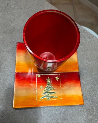 Vaso con piattino decorativo natalizio