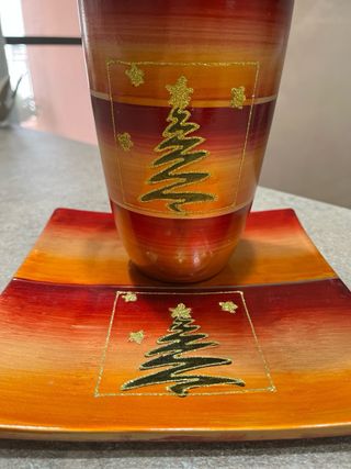 Vaso con piattino decorativo natalizio