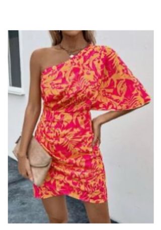 Vestido asimétrico floral rosa y naranja