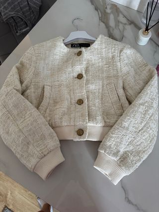 Chaqueta Zara Tweed Beige Talla Única