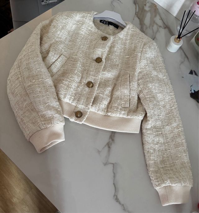 Chaqueta Zara Tweed Beige Talla Única