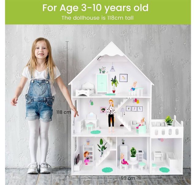 Casa de muñecas blanca con muebles