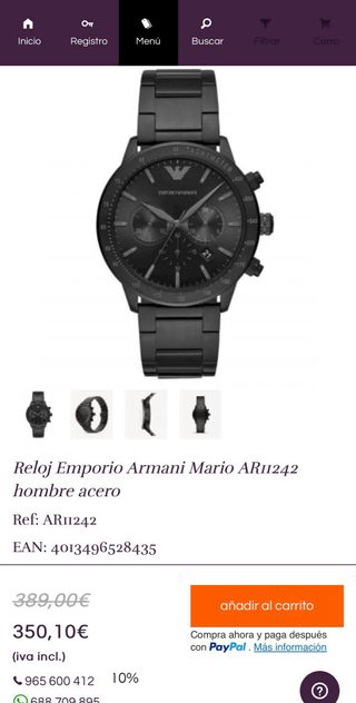 Reloj Emporio Armani Cronógrafo Negro Hombre
