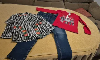 Conjunto niña: blusa cuadros y vaquero. Por correo