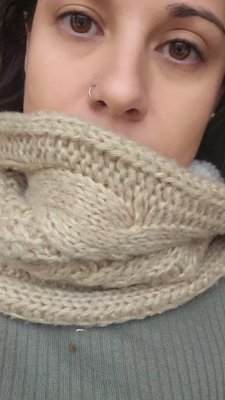 Cuello de punto forrado borreguito beige/gris