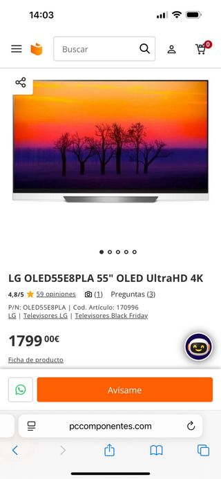 TV LG 55” OLED E8PLA