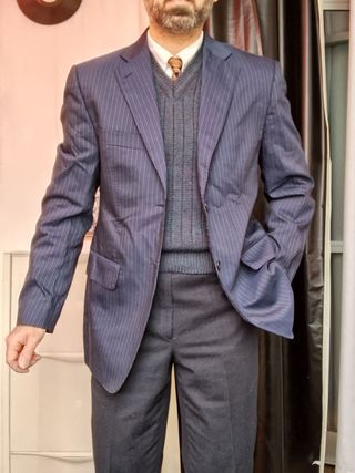 Giacca Vintage Blu Gessato Uomo Lana ANGELICO 50