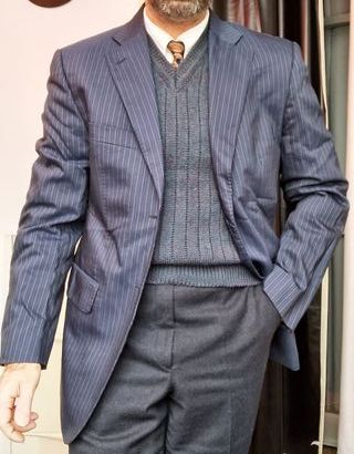 Giacca Vintage Blu Gessato Uomo Lana ANGELICO 50