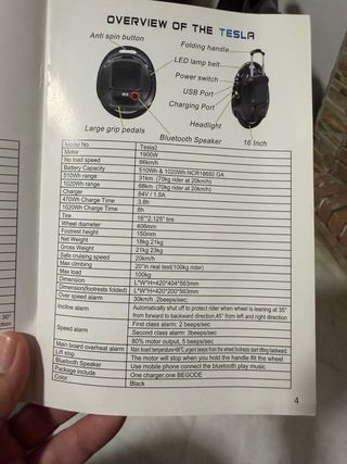 Monociclo Eléctrico Tesla 1020 WH