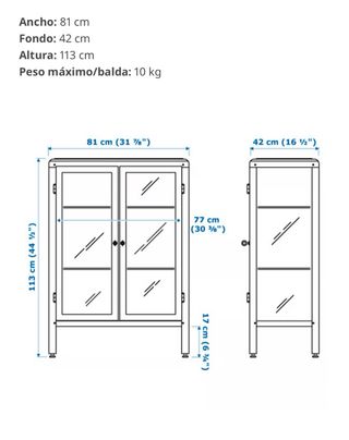 Vitrina azul metálica con puertas de cristal