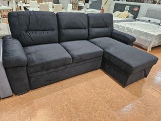 Sofá Cama Chaise Longue Negro/Gris