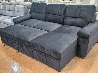 Sofá Cama Chaise Longue Negro/Gris