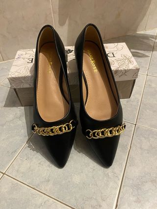 Ballerine DAME ROSE Nere Punta Catena Oro Tg 37