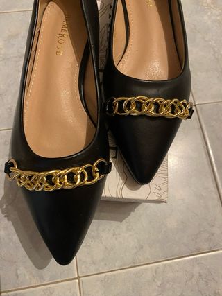 Ballerine DAME ROSE Nere Punta Catena Oro Tg 37