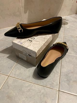 Ballerine DAME ROSE Nere Punta Catena Oro Tg 37