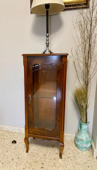 Vitrina de madera con lámpara