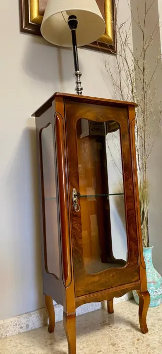Vitrina de madera con lámpara