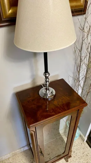 Vitrina de madera con lámpara