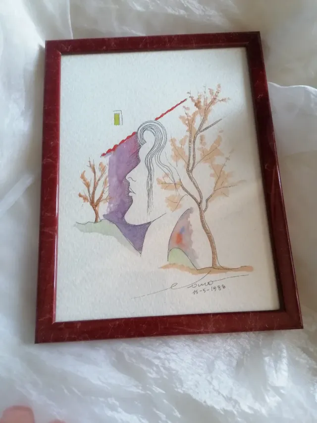 Dipinto acquerello vintage anni '80