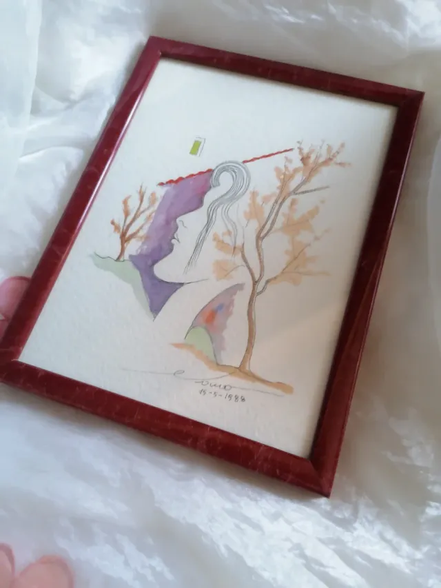 Dipinto acquerello vintage anni '80