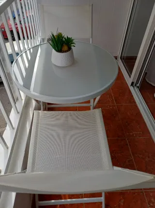 Mesa y 2 Sillas Exterior Cristal y Metal