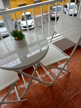 Mesa y 2 Sillas Exterior Cristal y Metal