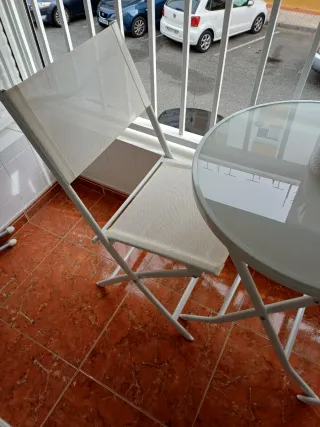 Mesa y 2 Sillas Exterior Cristal y Metal