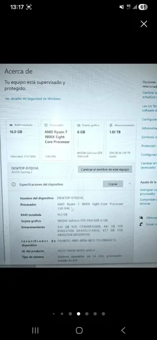 Torre PC Negra ryzen 7