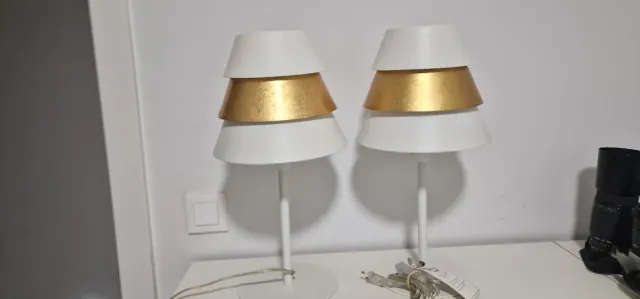2 Lámparas Sobremesa Diseño Oro Blanco