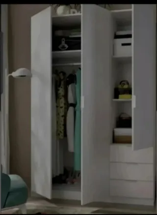Armario 3 puertas y 3 cajones gris