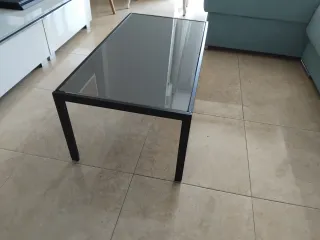 Mesa de centro cristal y metal negra