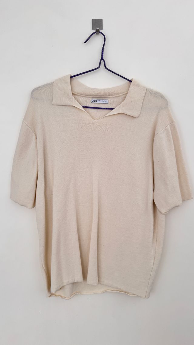 Polo Zara Beige Manga Corta Talla L