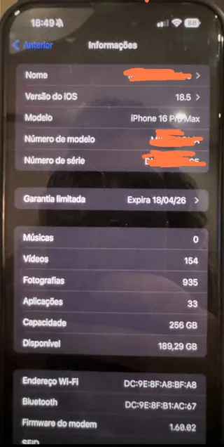 iPhone 16 Pro Max 256GB Preto