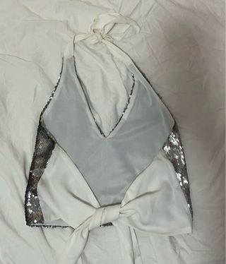 Top lentejuelas The-Are plateado y blanco