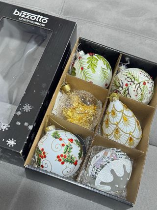 Set 6 Palline Natale Bizzotto Vetro Decorate