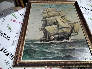 Cuadro antiguo  de madera Velero