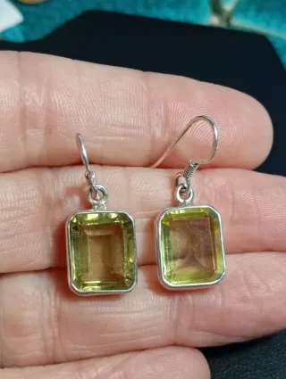 Pendientes Plata Ley Rectangulares, cítrino