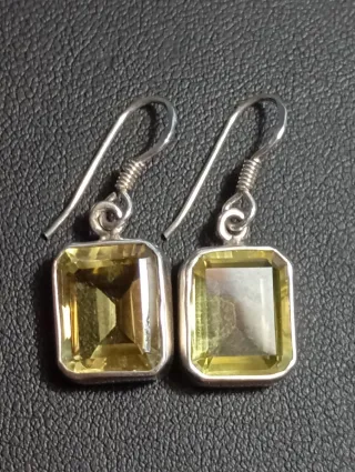 Pendientes Plata Ley Rectangulares, cítrino
